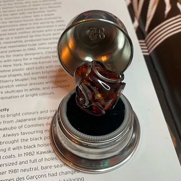 Unique Vintage Sterling Silver Ring With Large Caged Amber Stone Size 8 - Picture 3 of 9